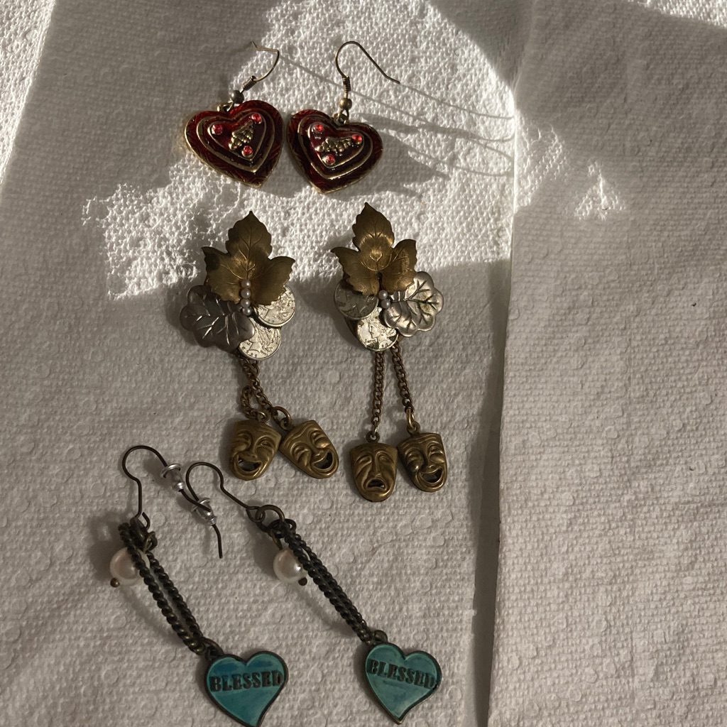Blessed Heart And Drama Mask Earrings Set
